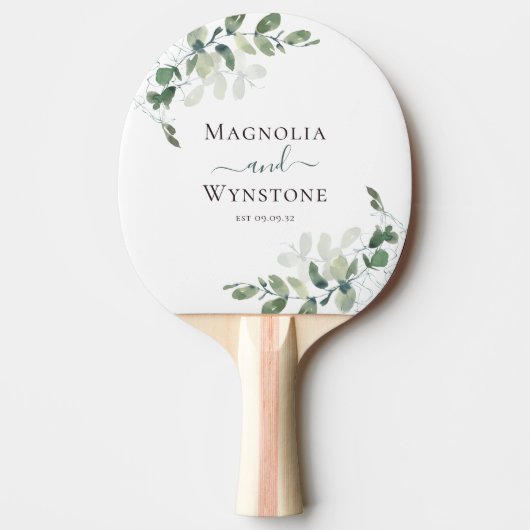 Eucalyptus Greenery Monogram Weddenschap Tafeltennisbatje (Voorkant)