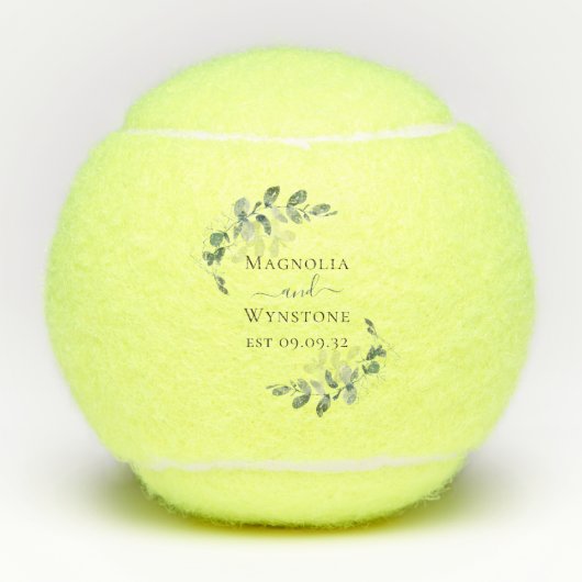 Eucalyptus Greenery Monogram Weddenschap Tennisballen (Voorkant)