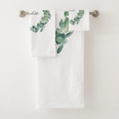 Eucalyptus greenery name script white bad handdoek (Insitu)