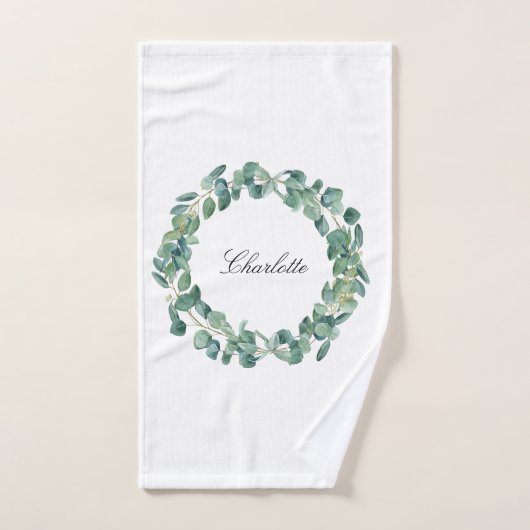 Eucalyptus greenery name script white bad handdoek (Handdoek)
