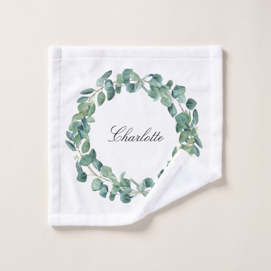 Eucalyptus greenery name script white bad handdoek (Wasdoekje)