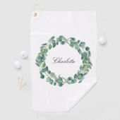 Eucalyptus greenery name script white golfhanddoek (Insitu)