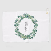 Eucalyptus greenery name script white golfhanddoek (Horizontaal)