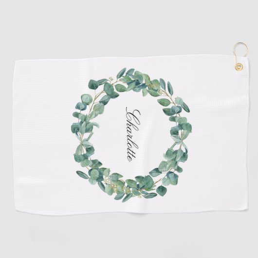 Eucalyptus greenery name script white golfhanddoek (Horizontaal)