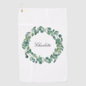 Eucalyptus greenery name script white golfhanddoek (Voorkant)