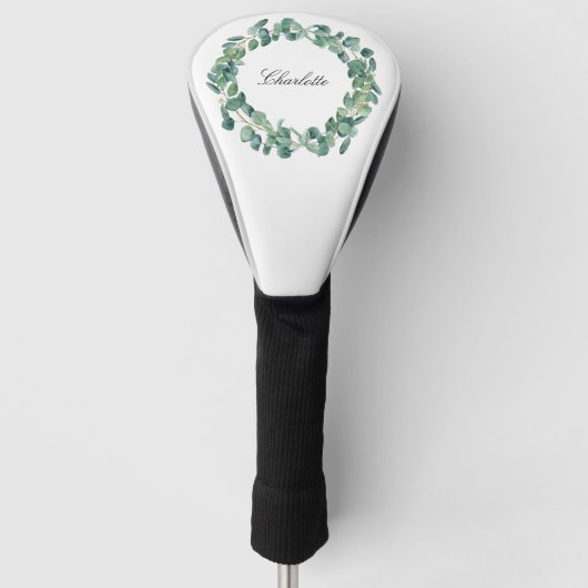 Eucalyptus greenery name script white golfheadcover (Voorkant)