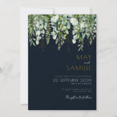 Eucalyptus Greenery & Navy Wedding Invitation Kaart (Voorkant)