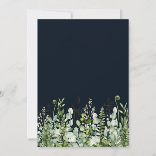 Eucalyptus Greenery & Navy Wedding Invitation Kaart (Achterkant)