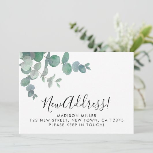 Eucalyptus Greenery New Address Moving Aankondiging (Staand voorkant)