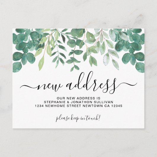 Eucalyptus Greenery Nieuw adres Aankondigingskaart (Voorkant)