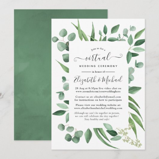 Eucalyptus Greenery Online Virtual Wedding Kaart (Voorkant / Achterkant)