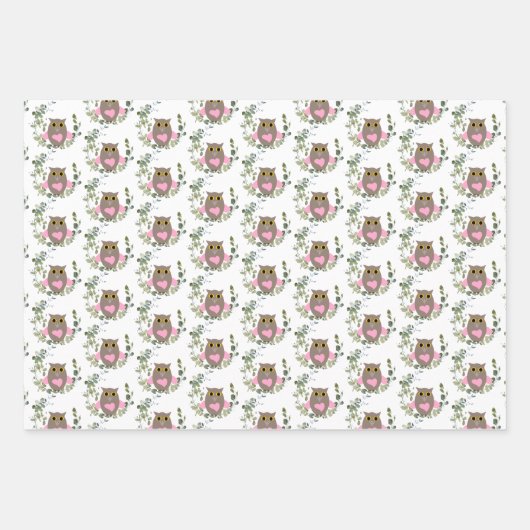 Eucalyptus Greenery Owls Inpakpapier Vel (Voorkant 2)