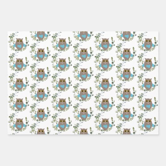 Eucalyptus Greenery Owls Inpakpapier Vel (Voorkant)