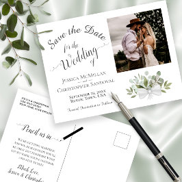 Eucalyptus Greenery & Photo Wedding Save the Date Aankondigingskaart