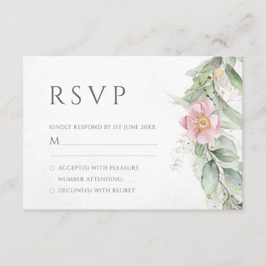 Eucalyptus Greenery Pink Floral Wedding RSVP (Voorkant)