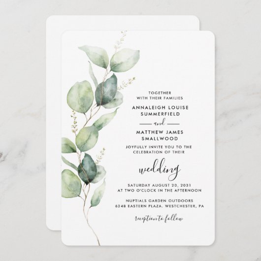 Eucalyptus Greenery QR Code All in One Weddenschap Kaart (Voorkant / Achterkant)