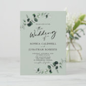 Eucalyptus Greenery QR Code Calligraphy Weddenscha Kaart (Staand voorkant)