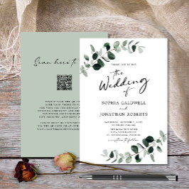 Eucalyptus Greenery QR Code Calligraphy Weddenscha Kaart