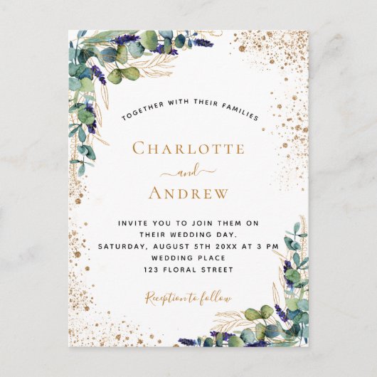 Eucalyptus greenery QR code RSVP bruiloft Uitnodiging Briefkaart (Voorkant)