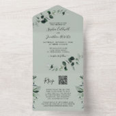 Eucalyptus Greenery QR Code RSVP Sage Weddenschap All In One Uitnodiging (Binnen)