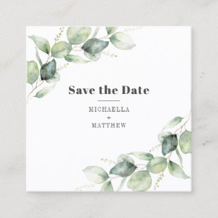 Eucalyptus Greenery QR Code Save the Date Kaart Vierkante Visitekaartje