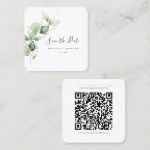 Eucalyptus Greenery QR Code Save the Date Kaart Vierkante Visitekaartje (Voorkant / Achterkant)