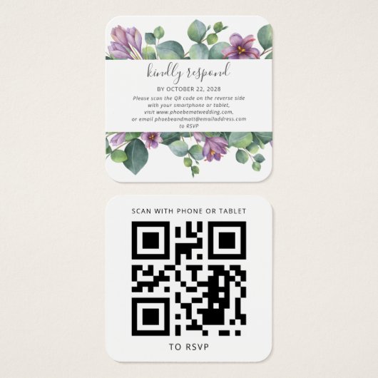 Eucalyptus Greenery QR Code Weddenschap RSVP Card Vierkante Visitekaartjes (Voorkant /achterkant)