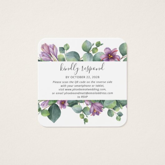 Eucalyptus Greenery QR Code Weddenschap RSVP Card Vierkante Visitekaartjes (Voorkant)