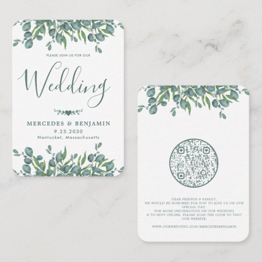 Eucalyptus Greenery QR Code Weddenschap Visitekaartje (Voorkant / Achterkant)