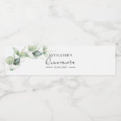 Eucalyptus Greenery Quinceanera 15e verjaardag Waterfles Etiket (Enkel label)