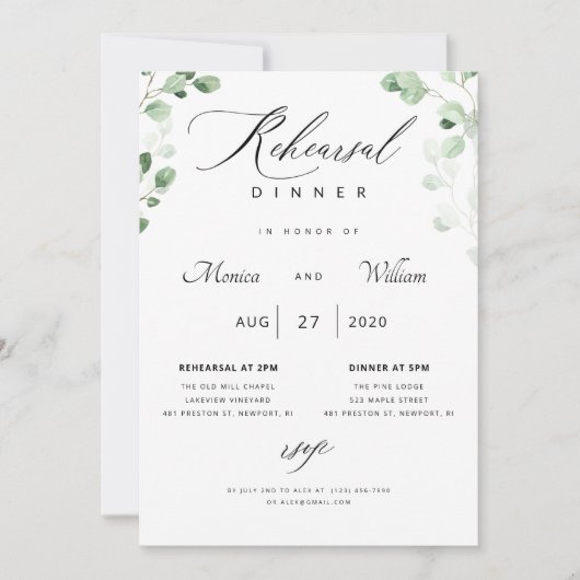 Eucalyptus Greenery Rehearsal Dinner Invitation Kaart (Voorkant)