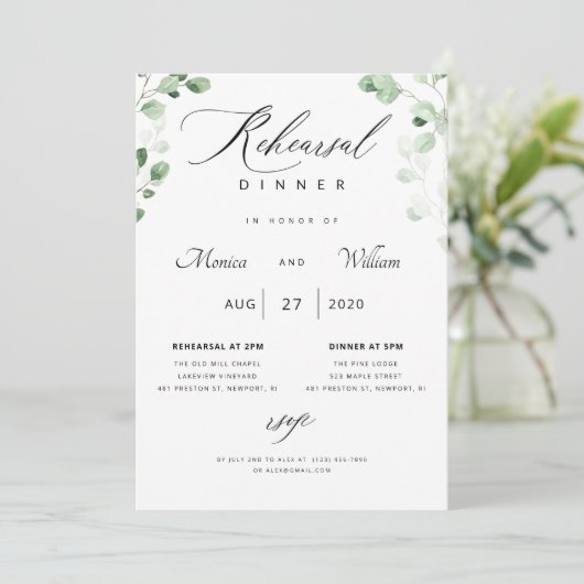 Eucalyptus Greenery Rehearsal Dinner Invitation Kaart (Staand voorkant)