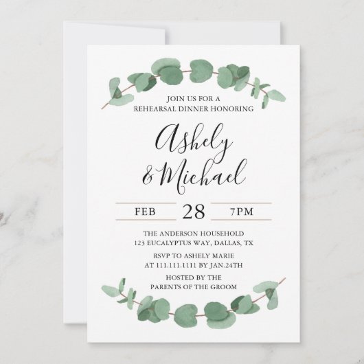 Eucalyptus Greenery Rehearsal Dinner Invitation Kaart (Voorkant)