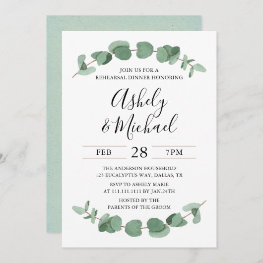 Eucalyptus Greenery Rehearsal Dinner Invitation Kaart (Voorkant / Achterkant)