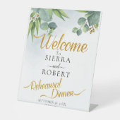 Eucalyptus Greenery Rehearsal Dinner Welcome Sign Reclamebord Met Voetstuk (Voorkant)