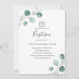 Eucalyptus Greenery Religieuze Elegant Baptisme Kaart