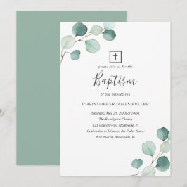 Eucalyptus Greenery Religieuze Elegant Baptisme Kaart