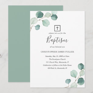 Eucalyptus Greenery Religieuze Elegant Baptisme Kaart
