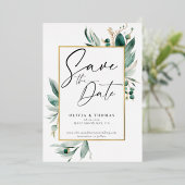 Eucalyptus Greenery Romantische Huwelijk Save Datu Folie Uitnodiging (Staand Voorkant)
