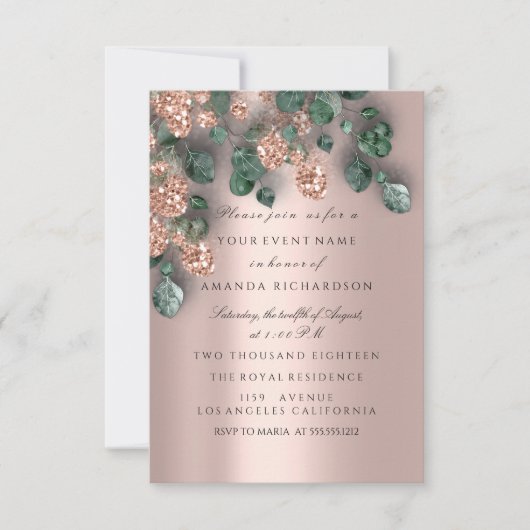 Eucalyptus Greenery Roos Glitter Rustige Foliën Kaart (Voorkant)