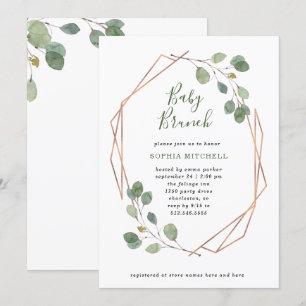 Eucalyptus Greenery Roos Gold Geo Baby Brunch Kaart