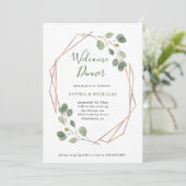 Eucalyptus Greenery | Roos Gold Geo Welkomstdiner Kaart (Staand voorkant)
