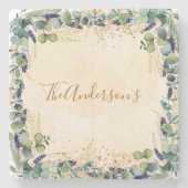 Eucalyptus greenery roos Gold glitter familie Stenen Onderzetter (Voorkant)
