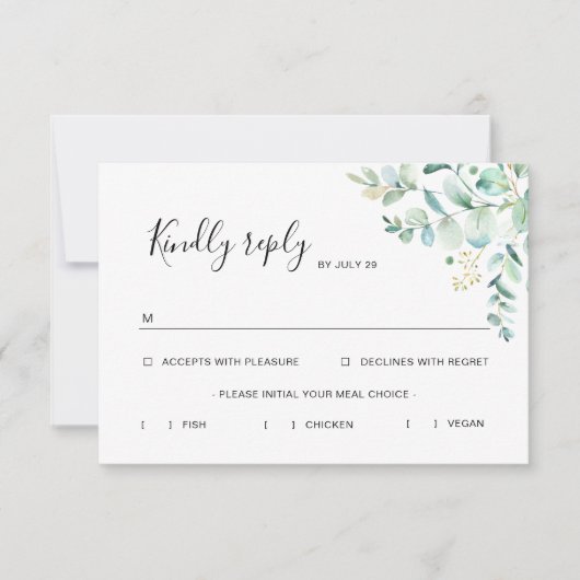 Eucalyptus Greenery Rsvp-kaart met maaltijdopties RSVP Kaartje (Voorkant)