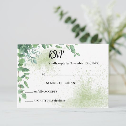 Eucalyptus Greenery RSVP Wedding Response Kaart (Staand voorkant)