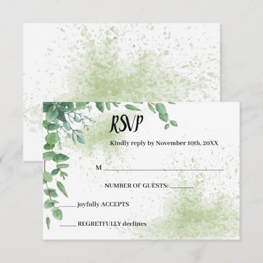 Eucalyptus Greenery RSVP Wedding Response Kaart (Voorkant / Achterkant)