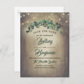 Eucalyptus Greenery Rustic Bewaar de datum Aankondigingskaart (Voorkant / Achterkant)