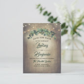 Eucalyptus Greenery Rustic Bewaar de datum Aankondigingskaart (Staand voorkant)