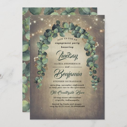 Eucalyptus Greenery Rustic Engagement Party Kaart (Voorkant / Achterkant)