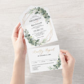 Eucalyptus Greenery Rustic Geometric Wedding All In One Uitnodiging (Afscheurbaar)